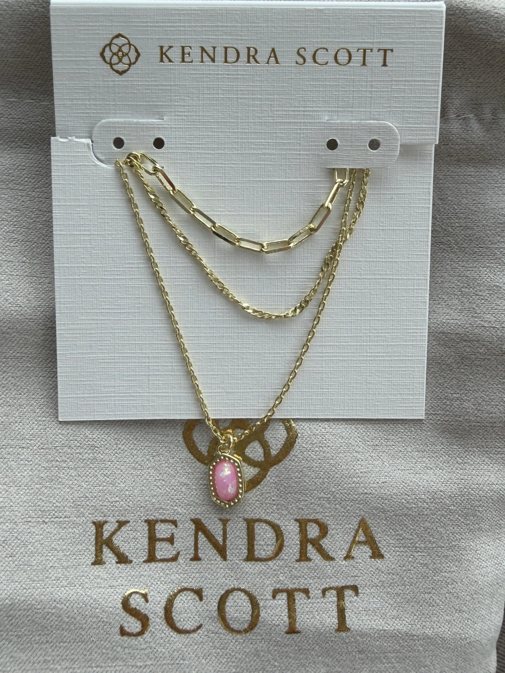 Kendra Scott Elisa Pendant Multi Strand Necklace?  Tone Coral Pink Stone